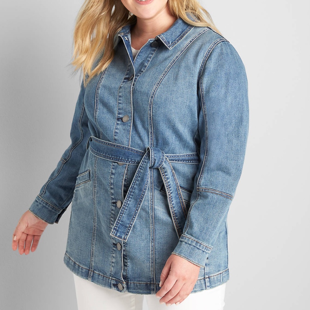 🆕Lane Bryant - Belted Medium Wash Button Front Denim Blue Jean Jacket 20 / 2x